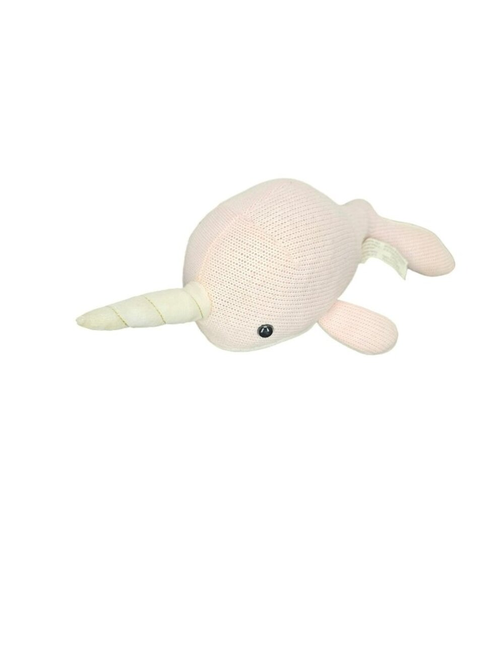 Pink Knit Narwhal Plush Stuffed Animal Toy With Embroidered Horn - Soft Polyeste